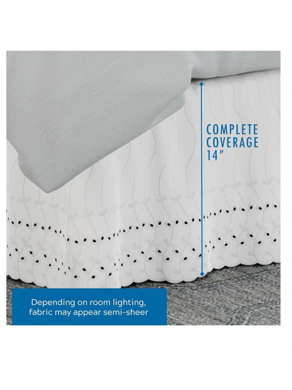 WHITE Eyelet Bed Skirt 14” Drop - KING